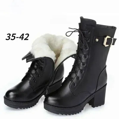 Bottes d'hiver en cuir pour femmes 2026, bottes chaudes en laine épaisse, bottes à talons hauts en cuir véritable, bottes de neige de haute qualité pour femmes, chaussures pour femmes