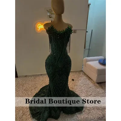 Robe de bal en diamant vert émeraude brillant, strass, perles personnalisées, robe de soirée de mariage africaine, robe de Gala