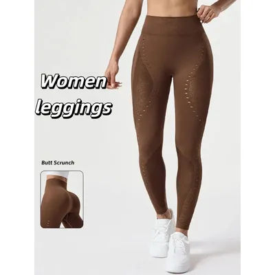 Leggings taille haute en maille ajourée pour femmes, couleur unie, pour Fitness, taille haute, contrôle du ventre, levage des fesses, vêtements d'extérieur