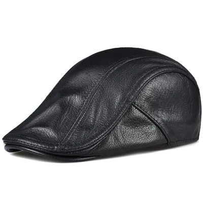 Nouveau cuir véritable coupe-vent bérets en bec de canard homme Casquette peau de vache Gorras noir Protection des oreilles Casquette chapeaux pour homme Drake Boina