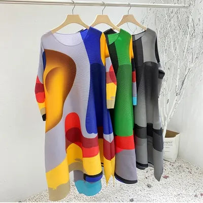Jupe plissée imprimée Miyake, nouvelle collection printemps-automne, grande taille, taille haute, robes décontractées pour femmes