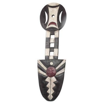 Dynamic Power,'Brown and Off-White African Wood Decorative Wall Mask'