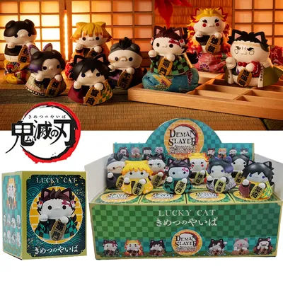 1-8pcs NEW Demon Slayer Anime Figure Kimetsu No Yaiba Meow Cat Series Tanjiro Nidouzi Inosuke Zenizu Figurine Model Doll Gift