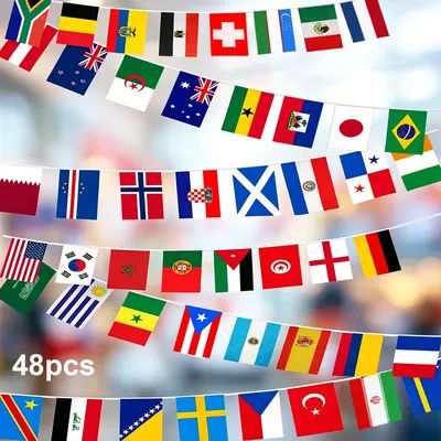 48pcs Party Banner Bunting Flags, Countries String Flags football Colorful World Flag Banner for Party Decorations