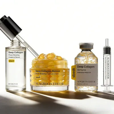 Korean Deep Collagen Skin Care - Silk Peptide Ampoule, Boosting Serum, Retinol Capsule Cream, Fade Fine Lines, Brightening