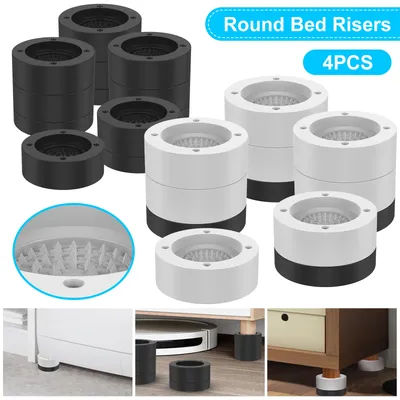 4Pcs Round Furniture Riser Heavy Duty Bed Chair Riser Support 1300lb Anti-Slip Washing Machine Desk Couch Bottom Leg Raiser