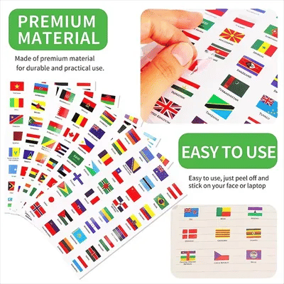 192 Countries World Flag Stickers Self-Adhesive World Country Travel Labels Face Stickers for Journal Party 6 Sheets