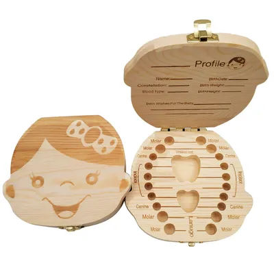 Baby Tooth Box Spanish/Dutch/French/German Wooden Kids Milk Teeth Organizer Storage Gifts Keepsakes Boys Girls Baby Souvenirs