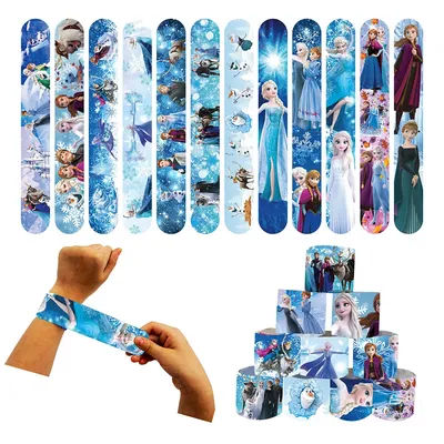 12Pcs Frozen Slap Bracelets Party Favors Birthday Party Gifts Baby Shower Decorations Snap Band for Kids Girls Boys