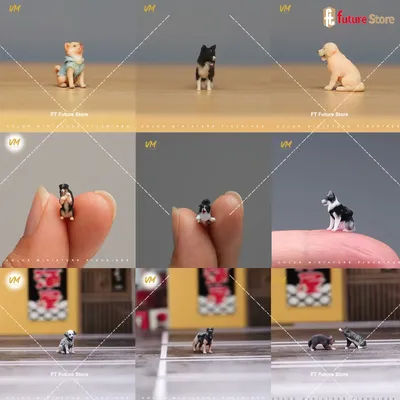 Realistic Dogs Cats Miniature Figure 1/64 Cute Pet Animal Squat Lie Down 3D Print Figurine Model Prop Creative Decor Crafts