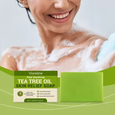 VIARELINE Tea Tree Oil Skin Soap Brighten Skin Clean Improve Roughness Oil Control Natural Plants Exfoliate Facial Soothing Soap