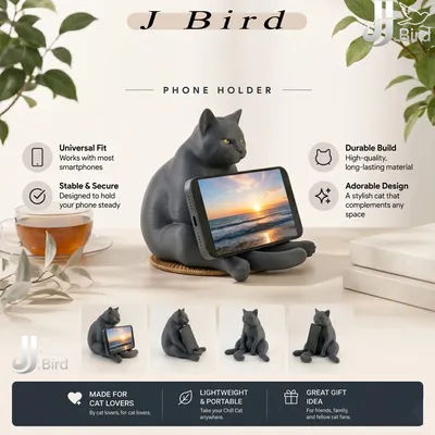 1pc lazy funny cat collectible figurines, dual-use phone holder statue, size 5.51in height, 5.11in width, 4.72in length