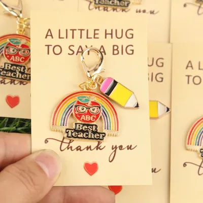 1/3/6pcs 2dInteresting Teacher's Day Series Keychain Set Bring a small greeting card Can write blessing messages Suitable for ex