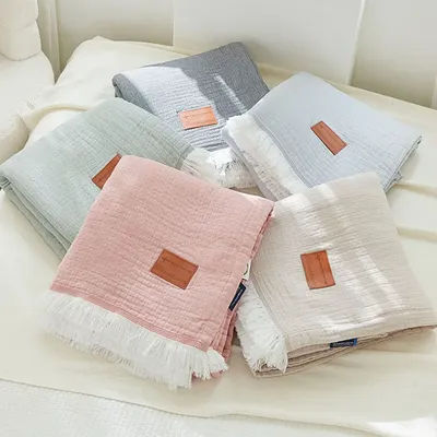 Cotton Blanket for Bed 4 Layer Gauze Summer Quilt Single Double Queen King Bedspread Sofa Baby Adult Blanket Throw Bed Cover