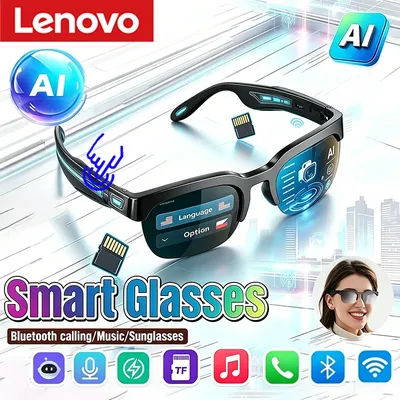 Lunettes intelligentes audio Bluetooth Lenovo HOT, traduction en temps réel dans plus de 150 langues, lunettes musicales à conduction osseuse pour hommes et femmes, sport, course à pied