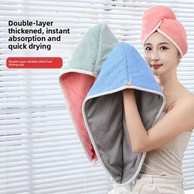 Double Layer Thickened Hair Drying Cap, Super Absorbent Quick Dry Hair Towel for Women, Soft Shower Turban Wrap