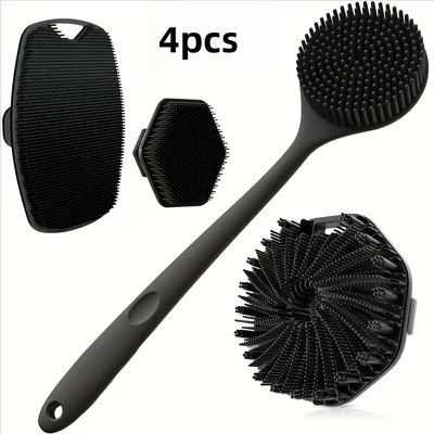 1-4-piece bath brush set Soft silicone bath brush with non-slip handle, easy to clean and rinse, perfect for use in the bath