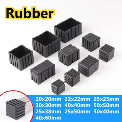 Square Rubber Black Chair Leg Caps Non-slips Table Foot Dust Cover Socks Floor Protector Pads Pipe Plugs Furniture Leveling Feet