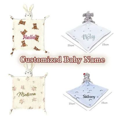 Personalized Cotton Muslin Comforter Security Blanket for Baby Girl/Boy Cuddle Cloth with Baby Name Embroidery Soothe & Appease