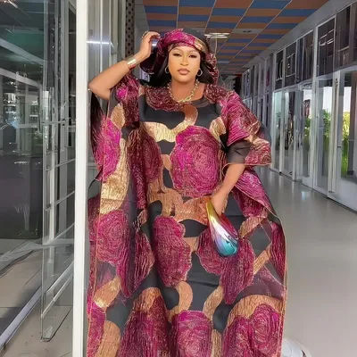 Luxury Nigerian African Two-Piece Set Dress for Women with Headscarf Latest Style Wearable Clothing