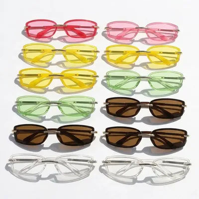 Lunettes de soleil sans monture couleur bonbon en métal Y2K, lunettes carrées PC Dopamine, lunettes de soleil colorées sans monture, protection UV, style Hiphop