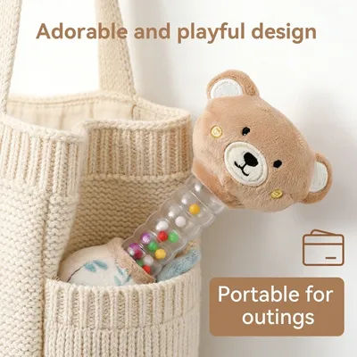 Baby Bear Rattle Early Learning Educational Toy 0-12Sensory Soothing Soft Plush Animal Rattle for Crib Handheld Baby Toy Toddler