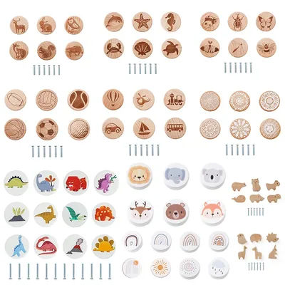 Wooden Door Handles Drawer Decoration Accessories Cartoon Animals / Bohemian Style Baby Room Decoration Easy-to-install Handles
