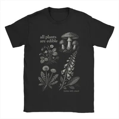 T-shirt vintage pour hommes, col rond, 100% coton, manches courtes, avec impression drôle « Toutes les plantes sont comestibles, certaines à consommer une seule fois »