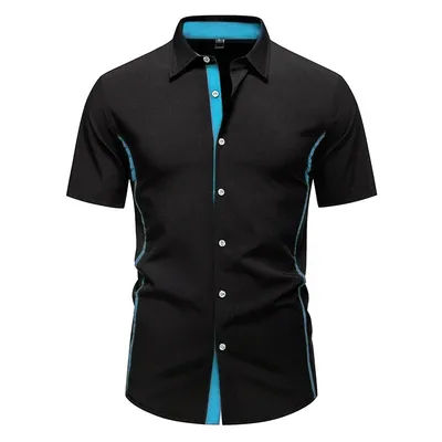 Chemises d'été élastiques formelles pour hommes, chemise boutonnée contrastante, style Y2K Old Money, hauts à manches courtes B