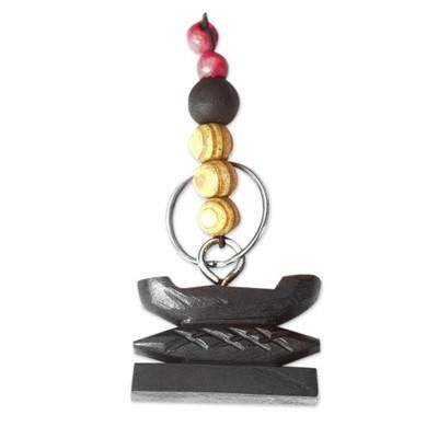 Bench,'Ebony Bench Keychain with Wood Beads & Stainless Steel Ring'