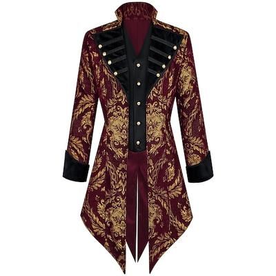 Retrò Vintage Medievale Rinascimento Cappotto Lunghe Principe Vampiro Pirata Nobile Jacquard Costume Per uomo Costumi da pirata Fantasia Reale Halloween Carnevale Feste Fiera Rinascimentale LARP