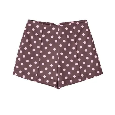 Shorts taille haute marron à pois pour femmes, bas décontractés d'été