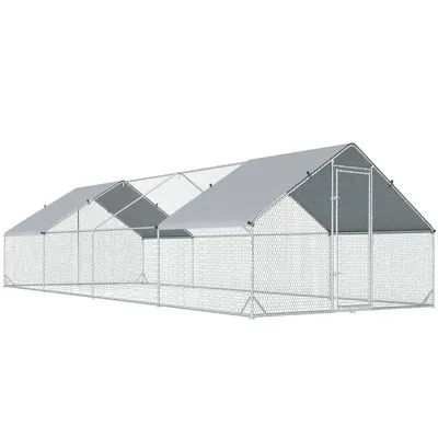 Poulailler galvanisé Chicken Run avec couverture, 3x8x2m – conception longue, adapté aux lapins, abri long, résistant à la rouille