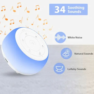 Desktop White Noise Machine Sleep Sound Machine for Baby Sleep Soother 7 Colors Night Lights 34 Soothing Sounds Adjustable Timer
