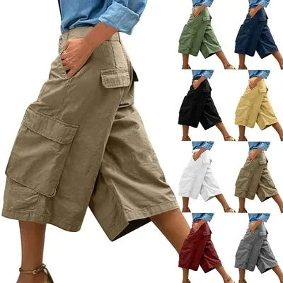 Vêtements d'été pour femmes : Shorts, Pantalons Capri, Pantalons cargo tissés, Pantalons courts, Pantalons à jambes larges, Pantalons trois-quarts, Pantalons courts vert olive