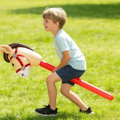 3Pcs Horse Head Stick Balloon with Pump Inflatable Blow Up Horse Hobby Horse for Various Occasions Xmas Themed Birthday Parties