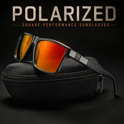 Lunettes de soleil polarisées carrées AWGSEE pour hommes et femmes, protection UV400, pour la conduite, la pêche, en plein air, avec étui, lentilles photochromiques, coffret cadeau