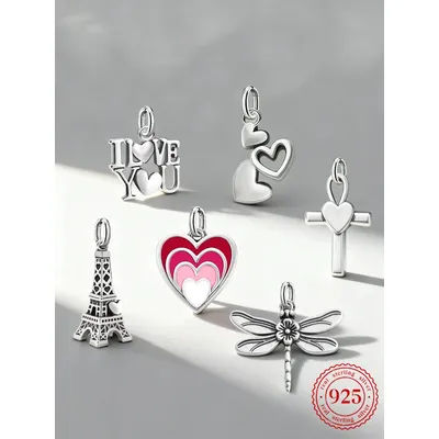 Adjustable 925 Sterling Silver Vintage Pendants Tower Dragonfly Charms Beads Fit Original Bracelet Bangles Necklace DIY Jewelry