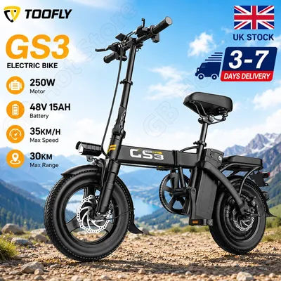 TOOFLY GS3 Folding Electric Bike 250W Brushless Motor 48V15AH Removable Lithium Battery Adult Travel City Commuter Electric Bike 14*2.125 Inch Tire Mini E-bike