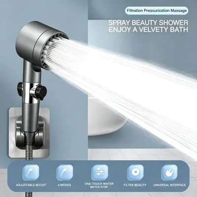 1 Pc High Pressurized Filter Shower Head 3-mode Adjustable Spray with Massage Brush Rain Faucet Bathroom Accessories