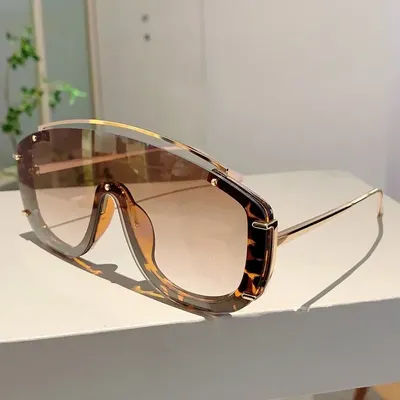Lunettes de soleil tendance léopard pour femme, verres dégradés élégants pour sports de plein air, design métallique de luxe, lunettes de soleil oversize pour homme
