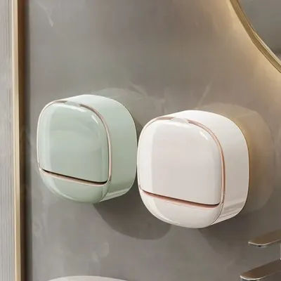 Soap Box Bathroom No-Drill Home Soap with Lid Wall-Mounted Draining Storage Rack for Bathroom