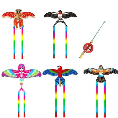 Dynamic Kites for Kids Adult Fishing Rod Dynamic Wing Long Tail Kites Outdoor Flying Toy for Beginners Easy Control Kites Toy