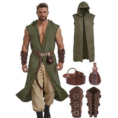 Set Retrò Vintage Medievale Rinascimento Gilet Cintura in Vita Parabraccia con accessori Senza maniche Cavaliere Ranger Costume Per uomo Fantasia Halloween Carnevale Fiera Rinascimentale LARP Adulti