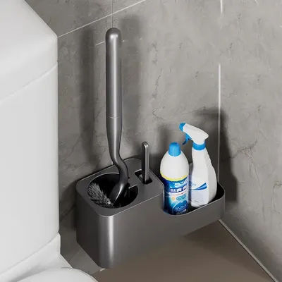 Space-Saving Toilet Brush Kit Brush Head & Wall-Mounted Holder | Resistant Bathroom Accessories for Household Cleaning Tool