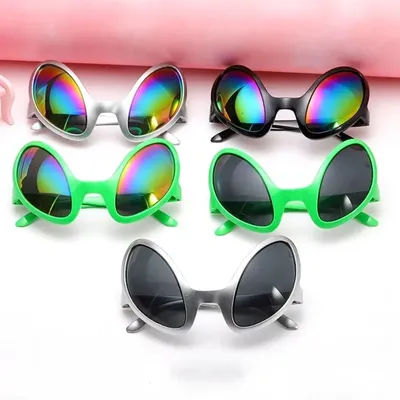 Alien Theme Party Accessory Set Green Glitter Ball Headband & Women and Men Sunglasses Rainbow Lenses Sun Glasses Funny Eyewear