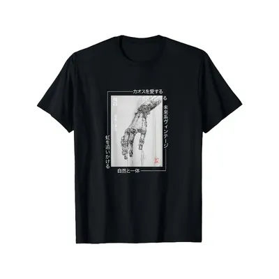 T-shirt pour homme à motif cyberpunk - Design de main de robot futuriste, T-shirt en coton lourd 180 g/m²