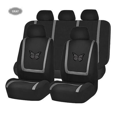 Set completo di 9 coprisedili per auto a farfalla, vestibilità universale, colore nero. Protezioni per sedili in tessuto traspirante grigio per auto, SUV, berline e camion, eleganti accessori per