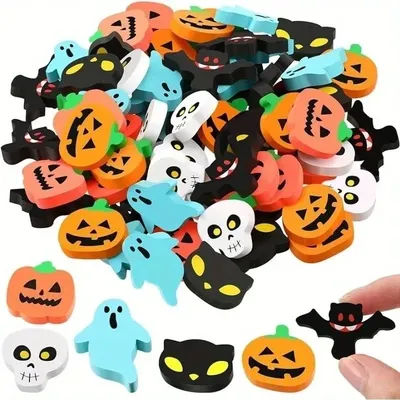 /30-100Lot Creative Halloween Eraser Cute Cartoon Bat Pumpkin Ghost Skull Pencil Erasers Kids Stationery Rubber School Supplies
