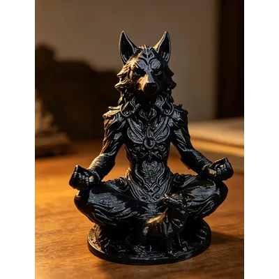 1/2 Piece Gothic-Style Werewolf and Cub Statue, Black Plastic Anime-Themed Sculpture Suitable for Decorative Display, Dark Fantasy Wolf Totem, Can Be Used as a Bookshelf Display, Zen Meditation Gift,